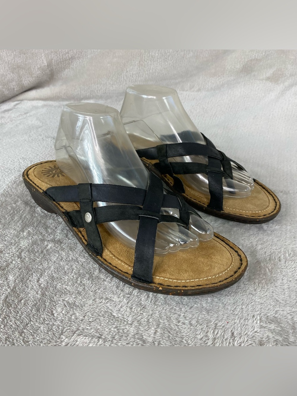 UGG Lanni Strappy Sandals Flip Flop Womens Size 11 Black Leather NEW